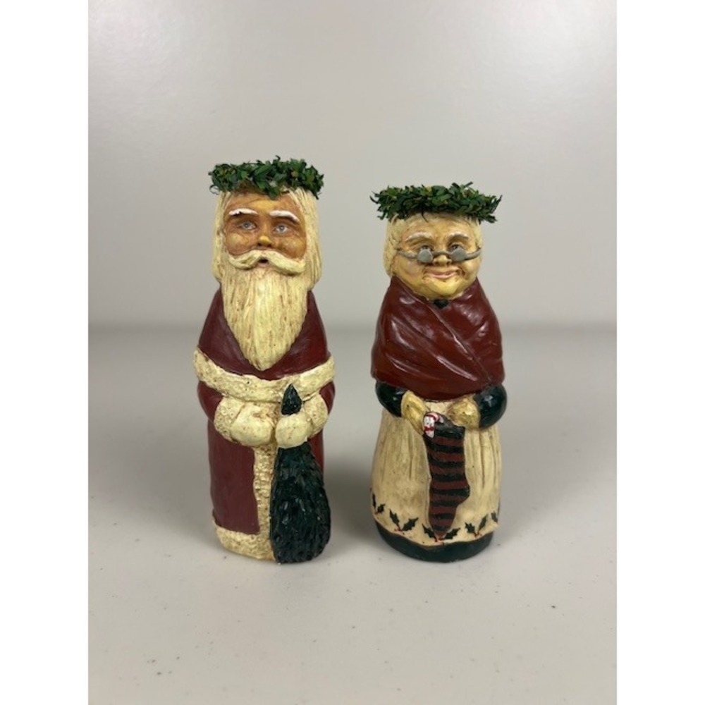 Kurt S Adler Santa and Mrs Claus Taper Candle Holder Set Folk Art Rustic 5 inch